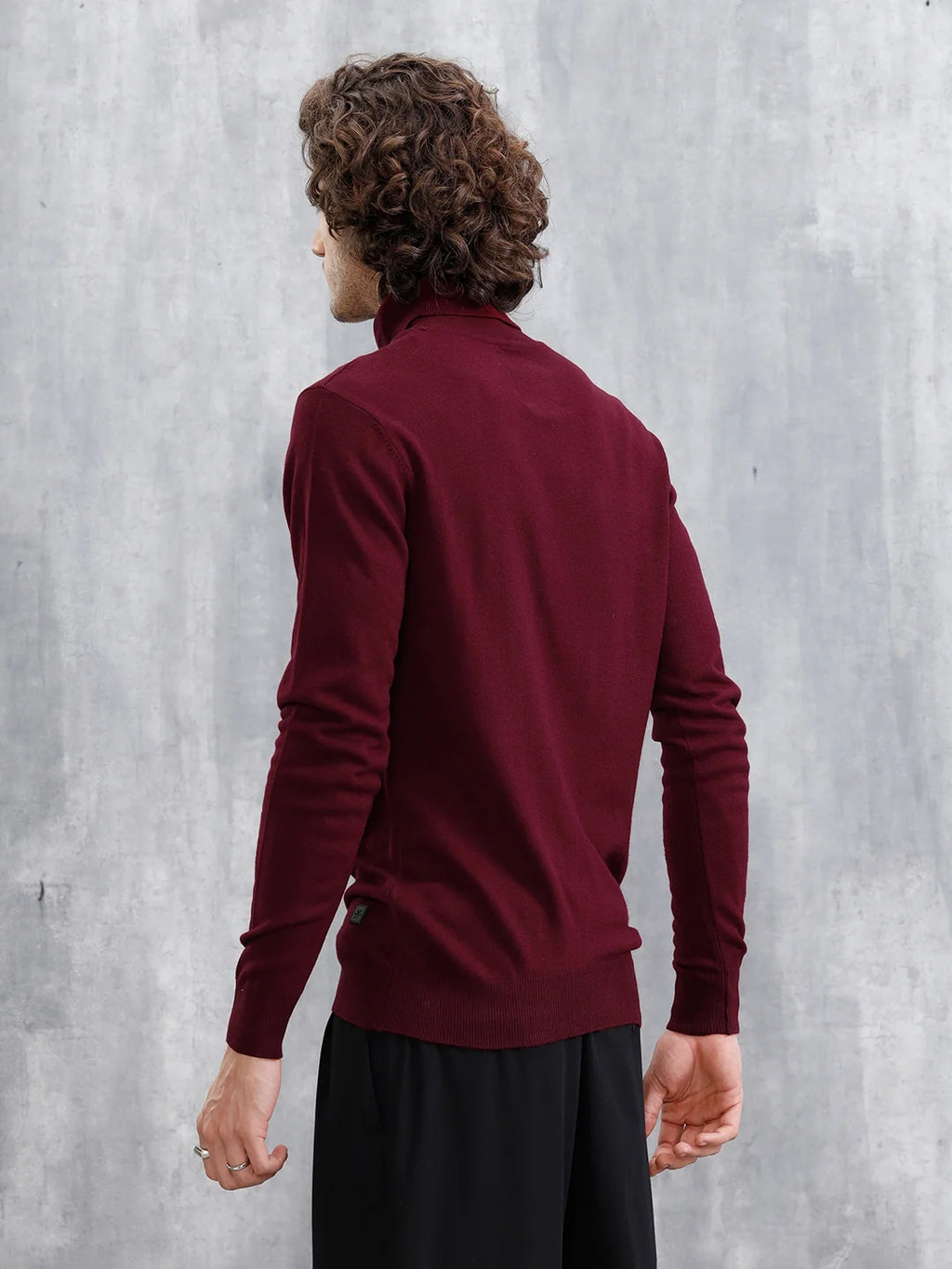 Turtle Neck Full Sleeve T-Shirt | Maroon