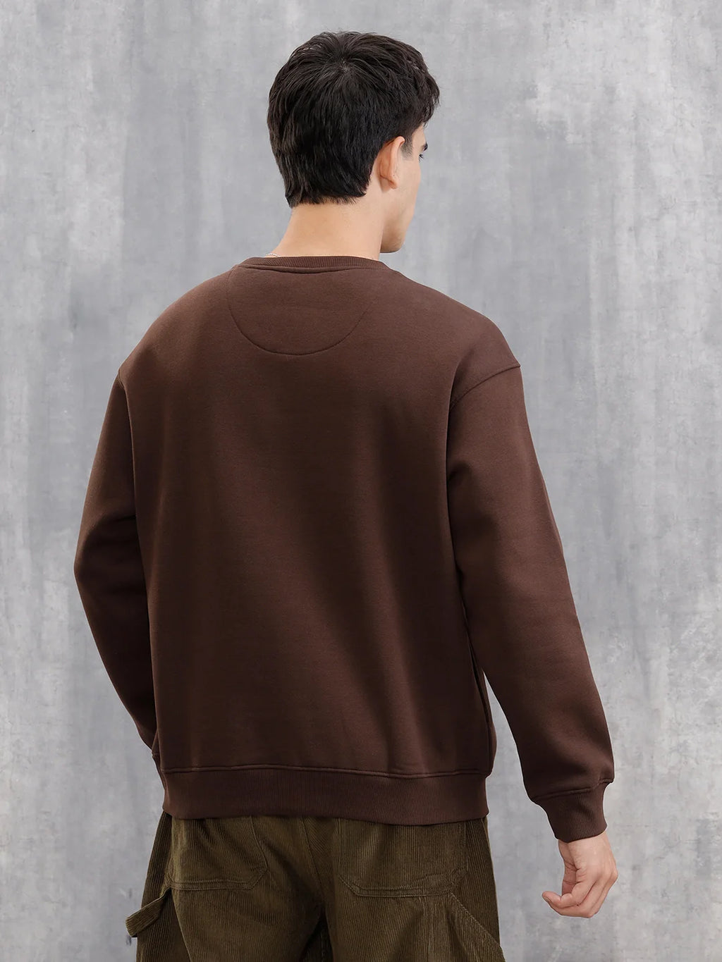 3D Gold Foil Printed Crew Pullover Sweat In Comfort Fit  |  Brown