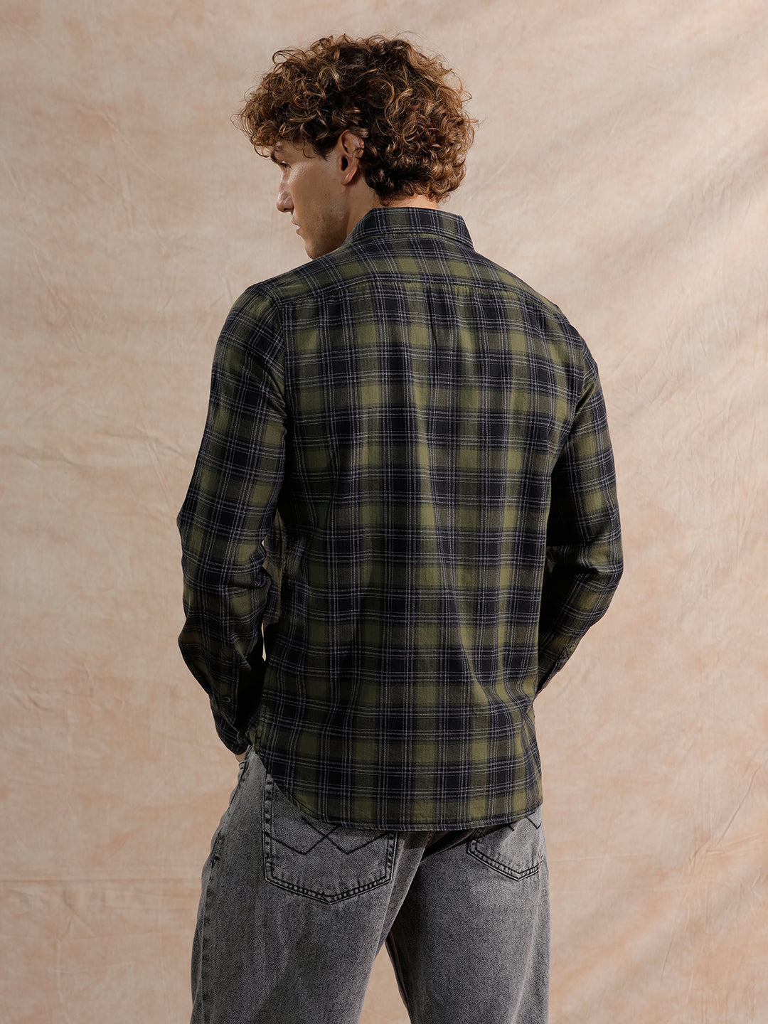 Tonal Herringbone Checked Fit Shirt | Green