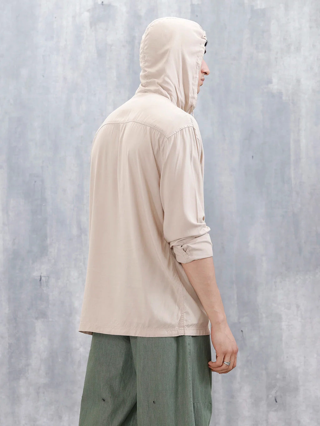 Wrogn Men's Casual Hooded Henley Pullover For Men's | Khaki