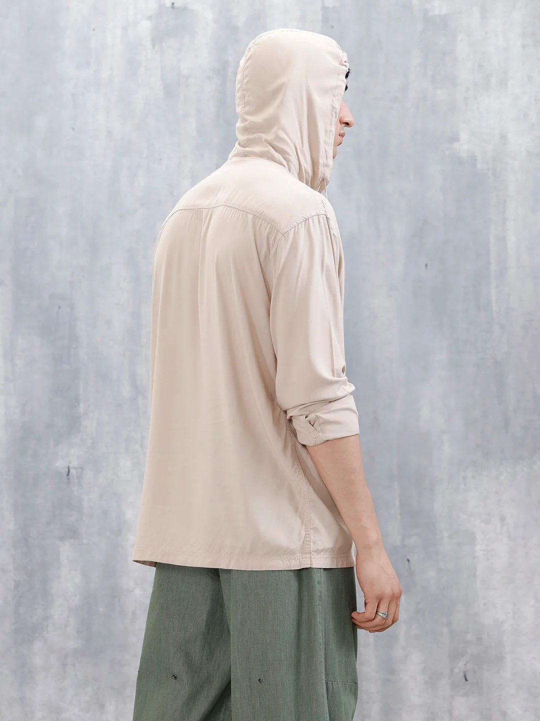 Wrogn Men's Casual Hooded Henley Pullover For Men's | Khaki