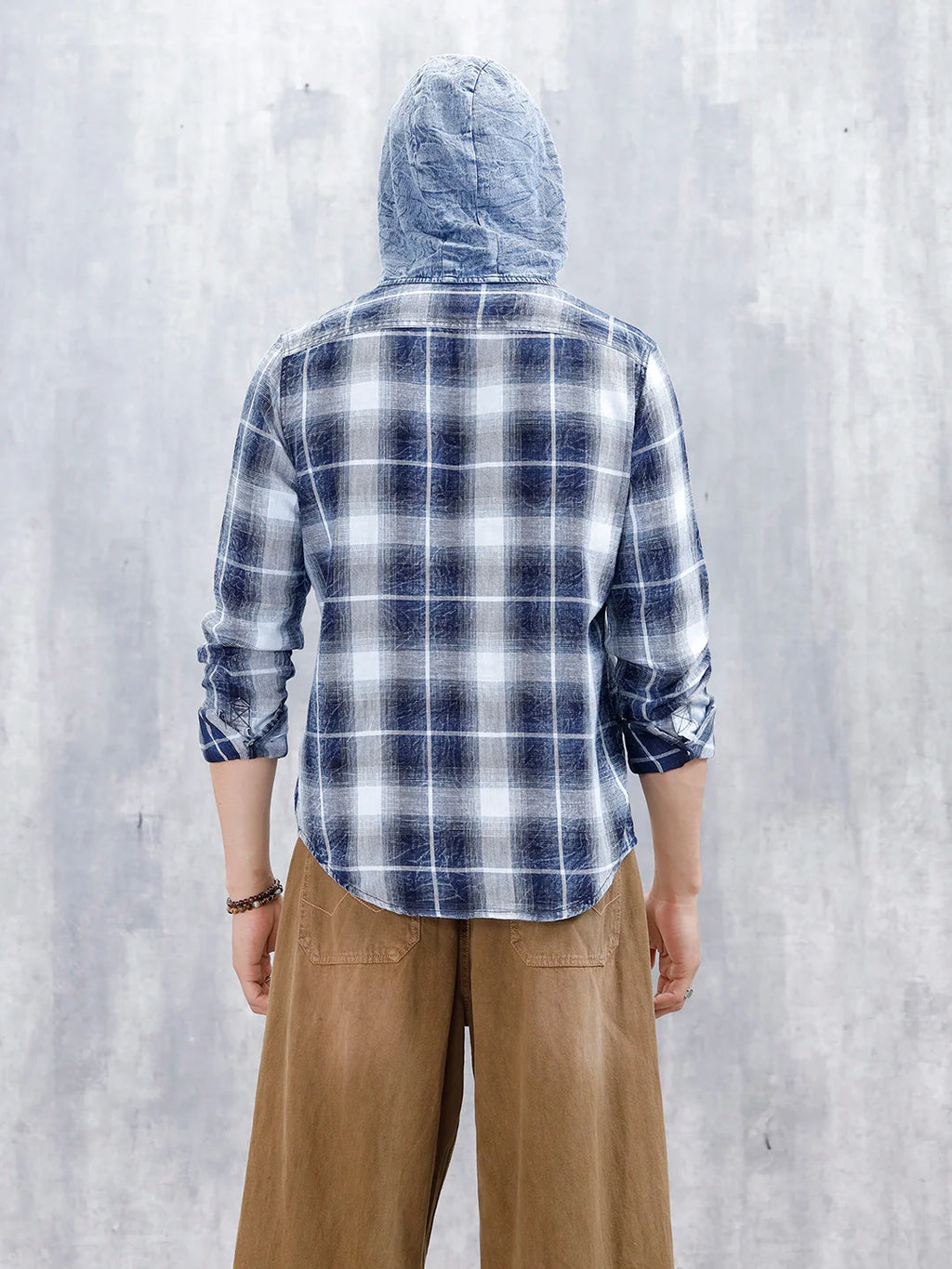 Casual Slim Fit Shadow Checkered Pattern Shirt  | Navy Blue