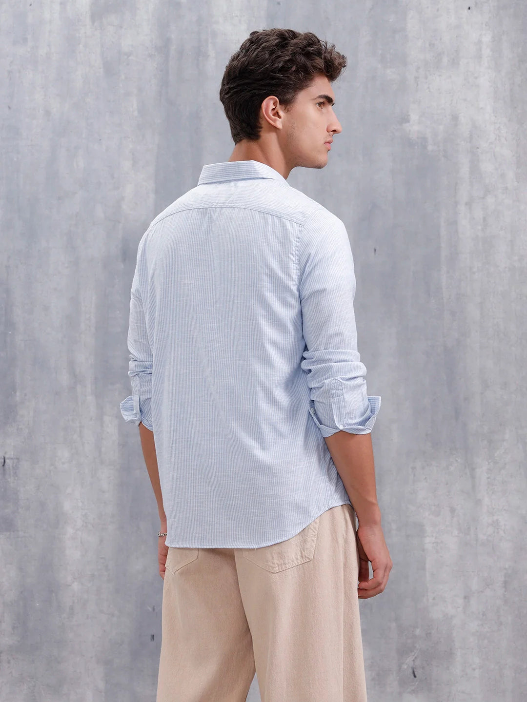 Men Casual Slim Fit Stiped Pattern Shirt | Light Blue