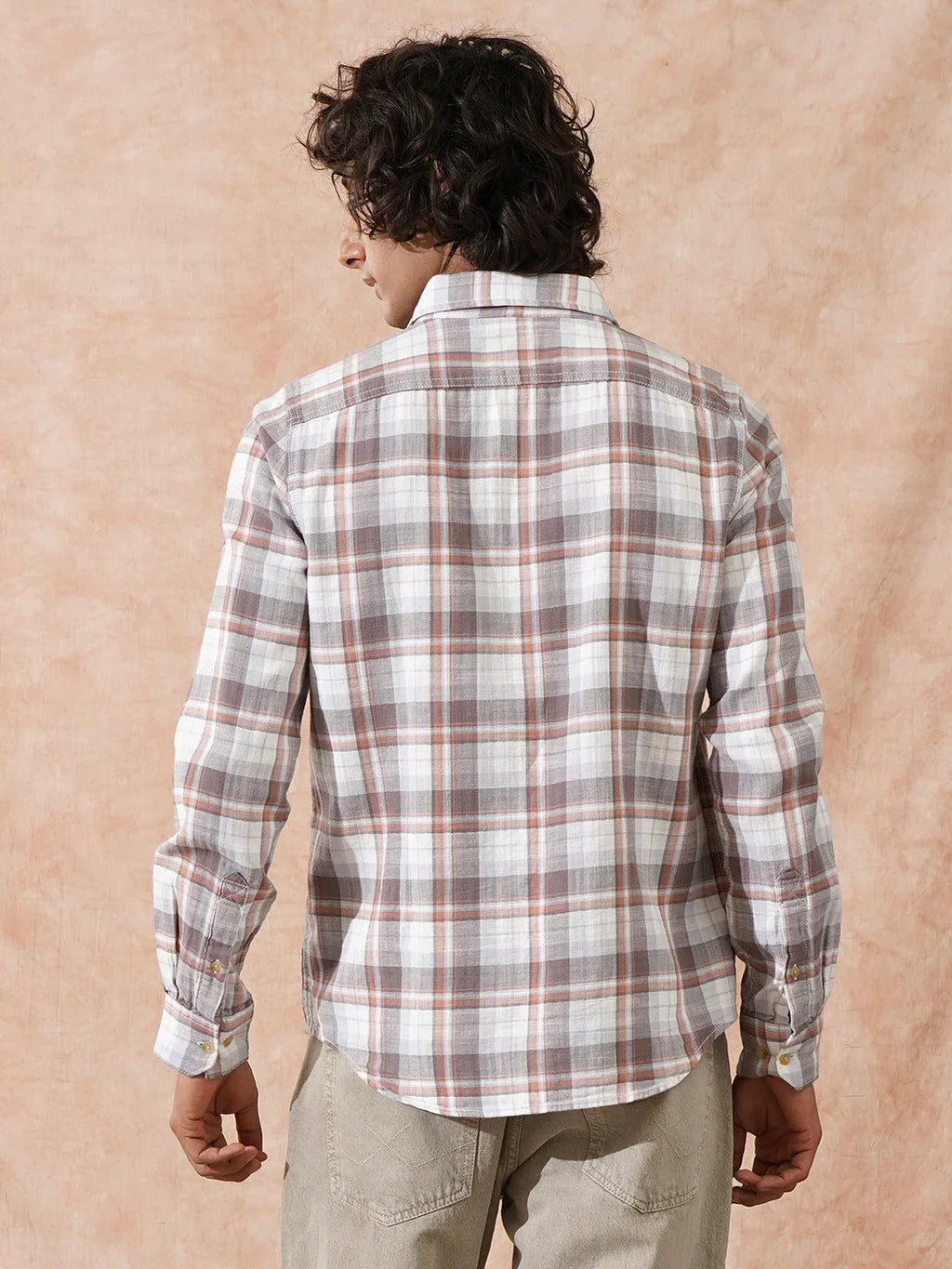 Checked Cotton Slub Shirt | Orange