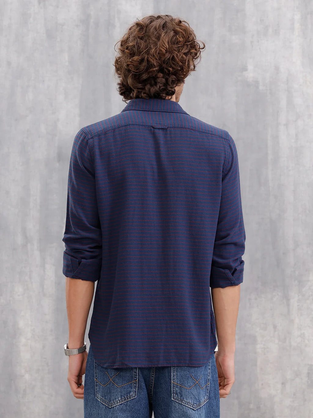 100%Cotton Striped Regualr Fit Shirt | Navy Blue