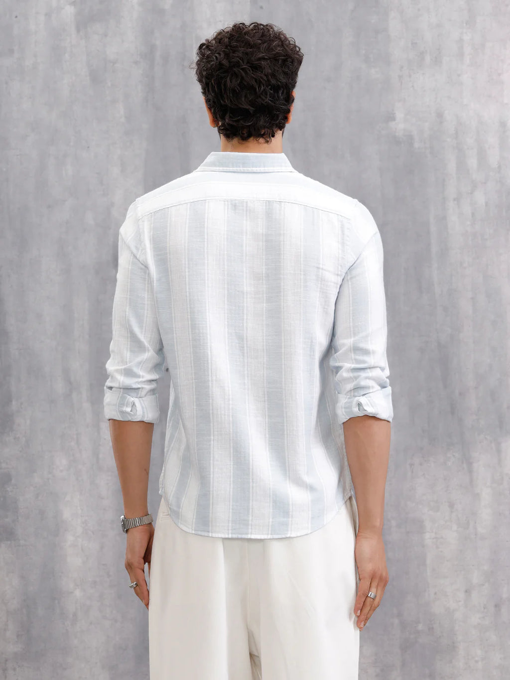Herrinbone Stripe Light Weight Shirt | Blue