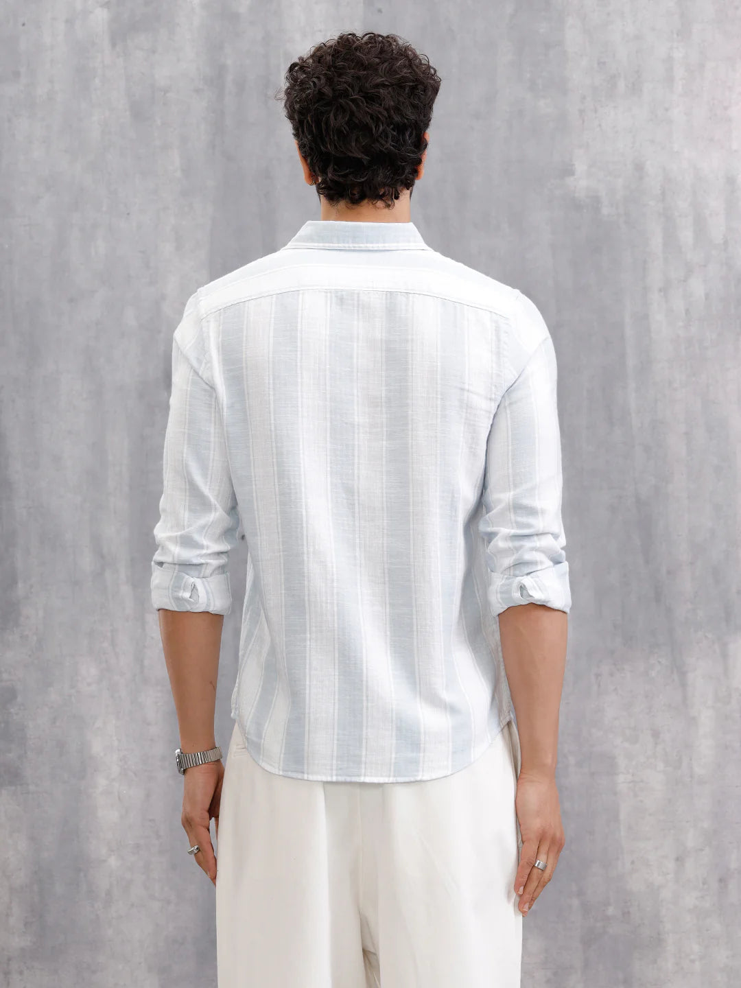 Herrinbone Stripe Light Weight Shirt | Blue