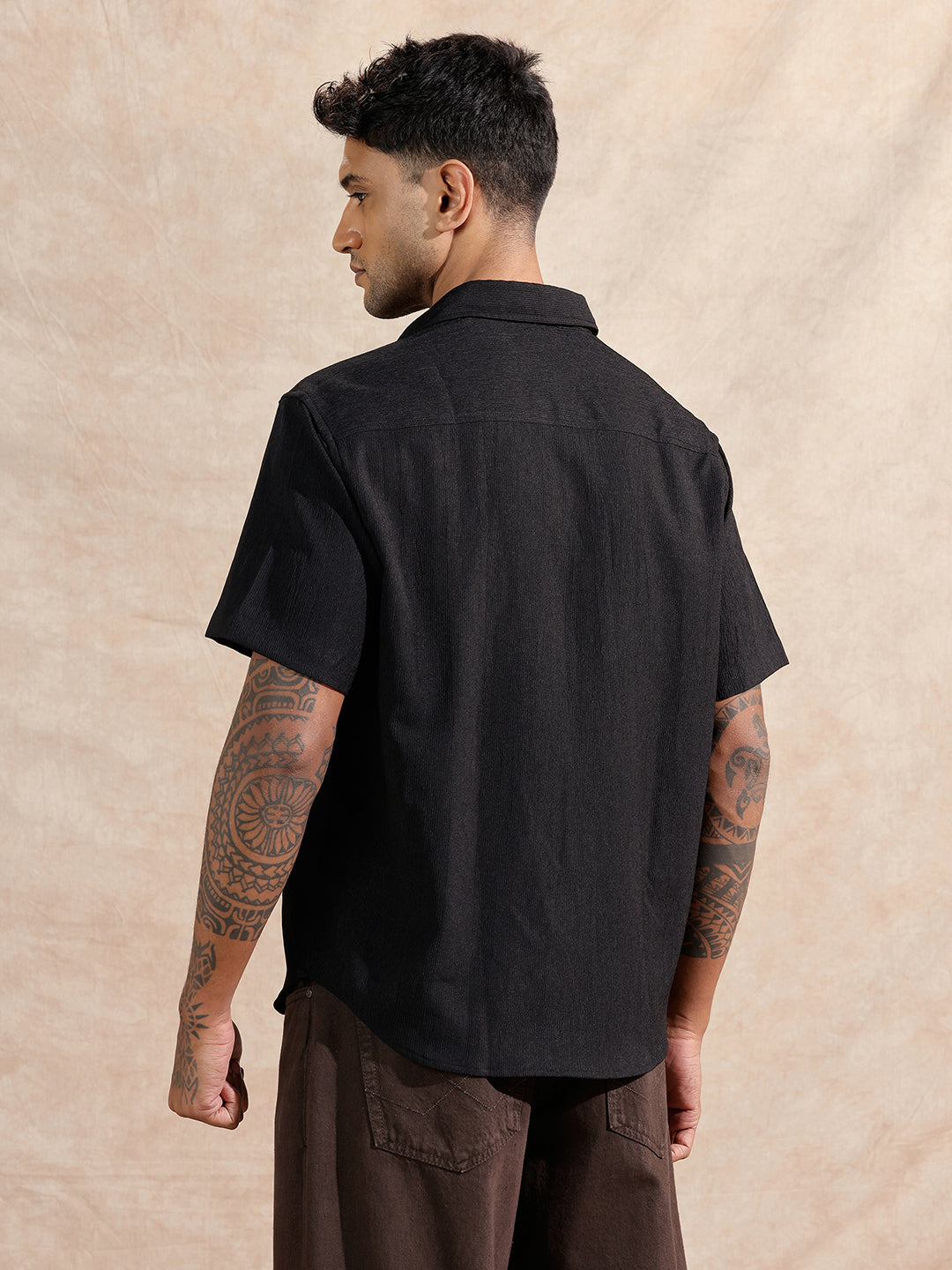 Solid Textured Comfort Fit Shirt | Black