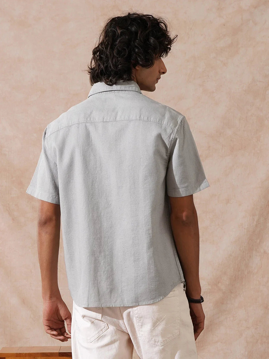 Waffle Textured Comfort Fit Shirt | Grey