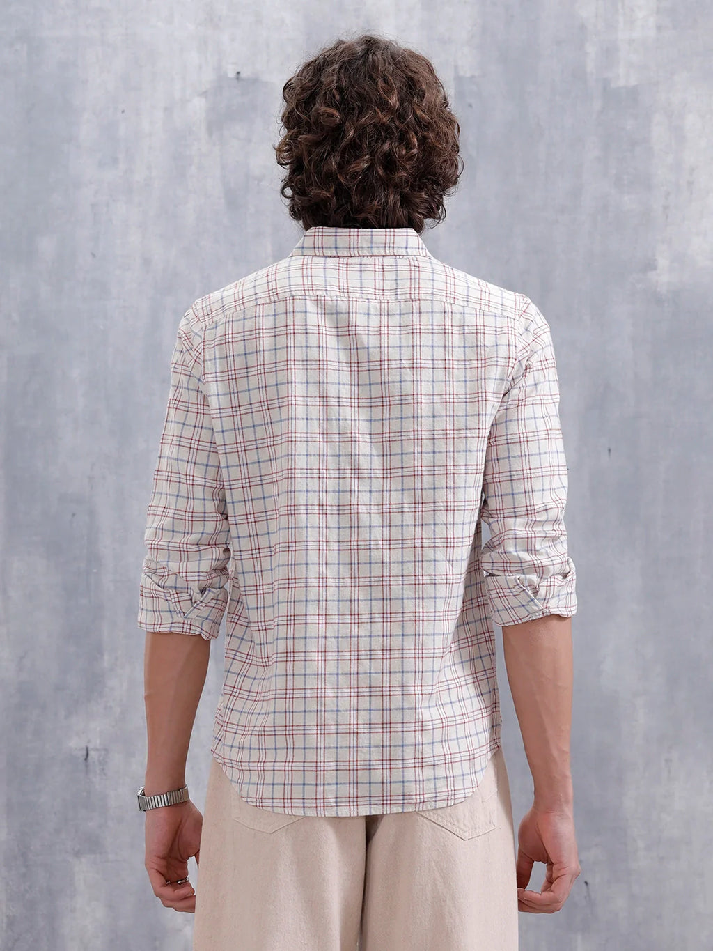 Men’s Slim Fit Checkered Pattern Shirt | Maroon