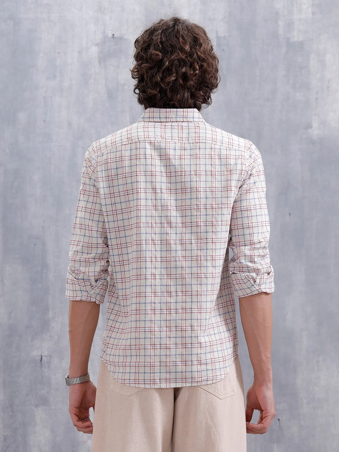 Men’s Slim Fit Checkered Pattern Shirt | Maroon