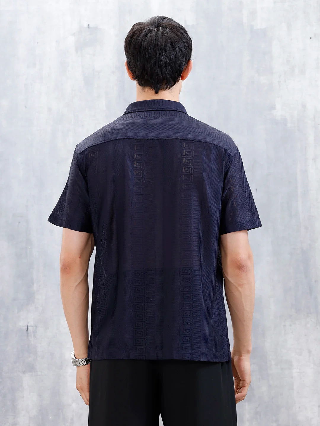Men's Regular Fit Textured Shirt  | Navy Blue