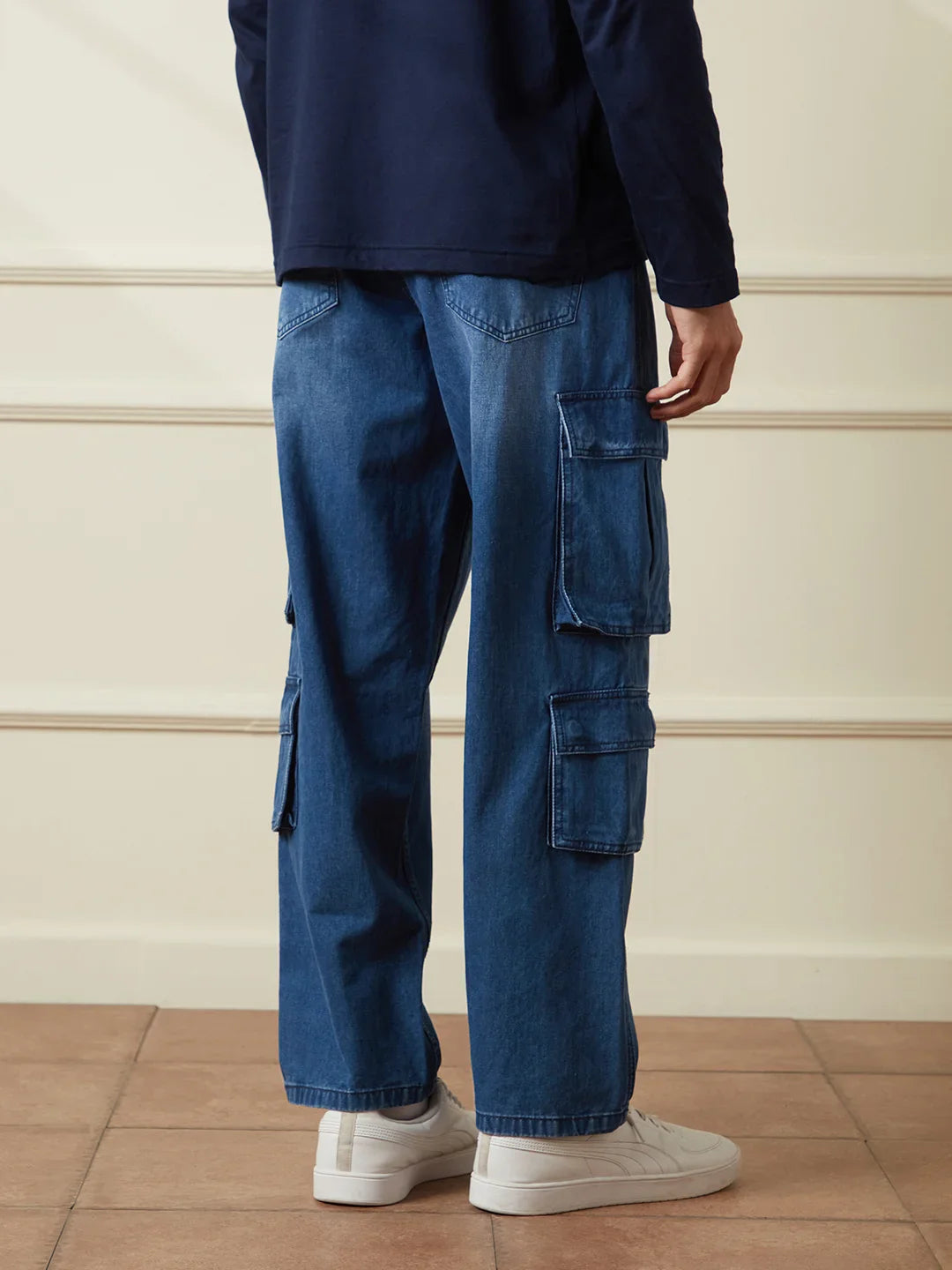 Faded Loose Fit Denim Cargo | Blue