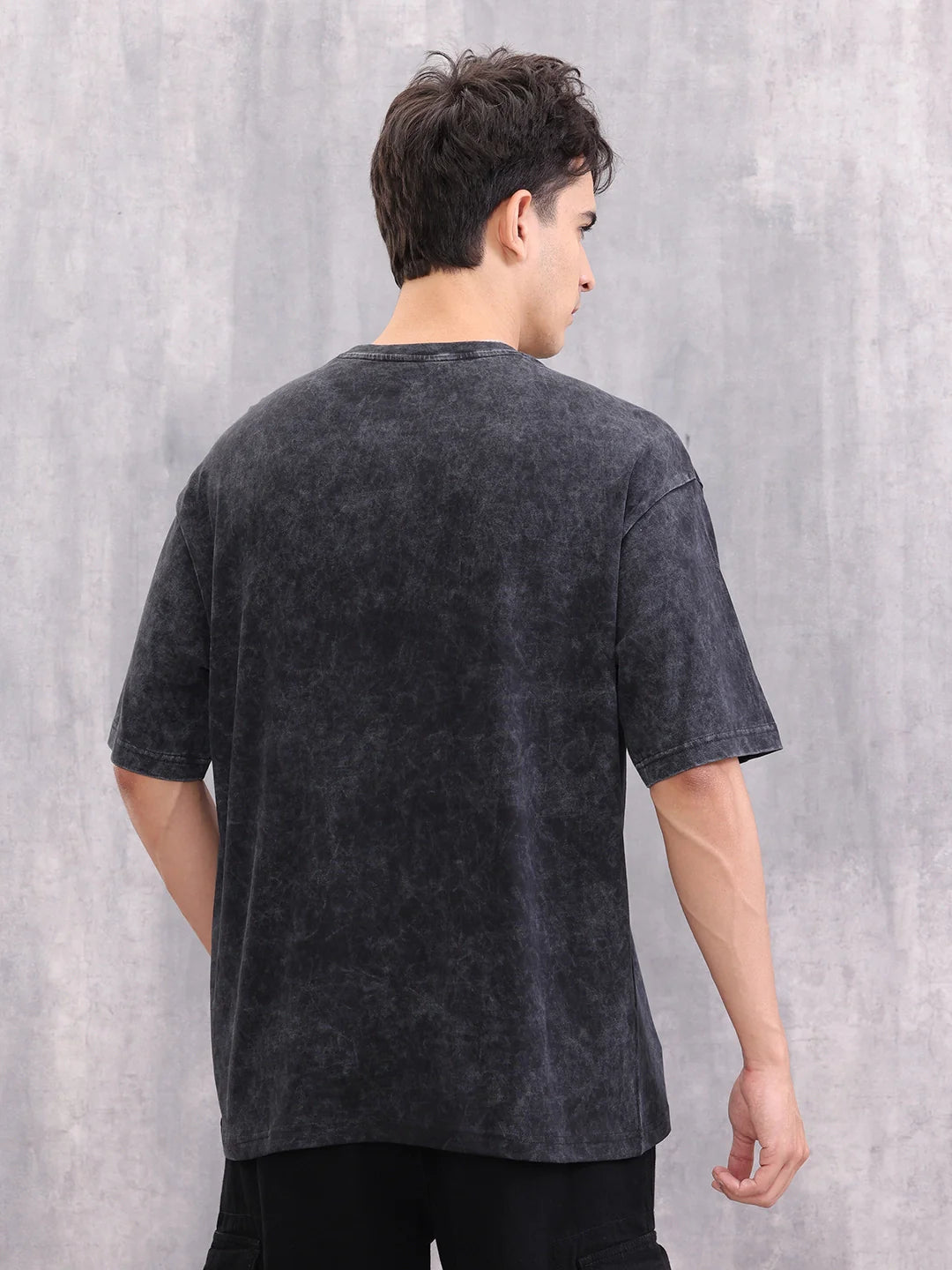 Acid Wash Graphic Printed Oversized Fit T-Shirt | Black