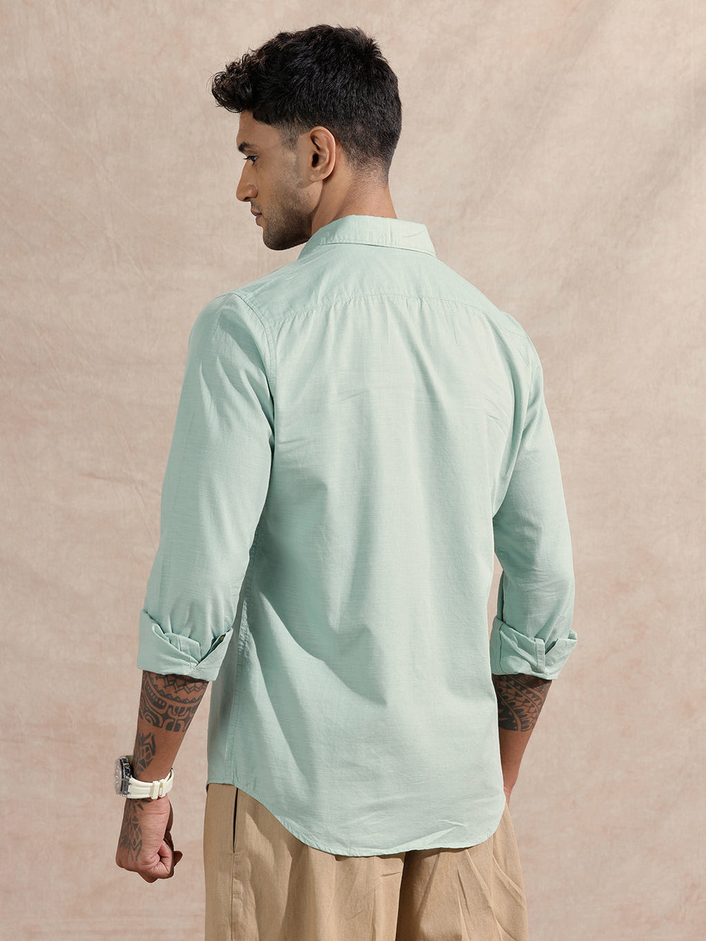 Cotton Slub Solid Shirt | Green