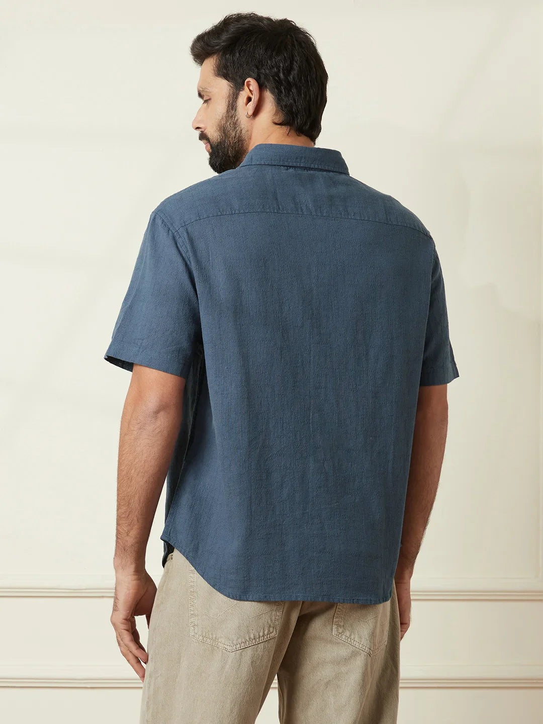 Textured Cotton Slim Fit Shirt | Blue