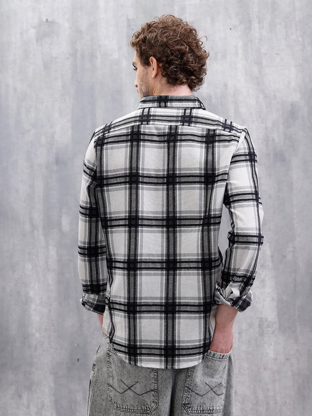 Yarn Checked Slim Fit Shirt | Grey