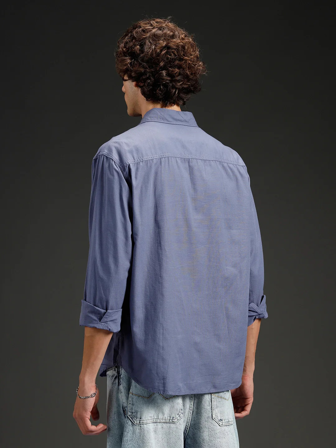 Wrogn Men's Casual Comfort Fit Double Pocket Shirt | Grey