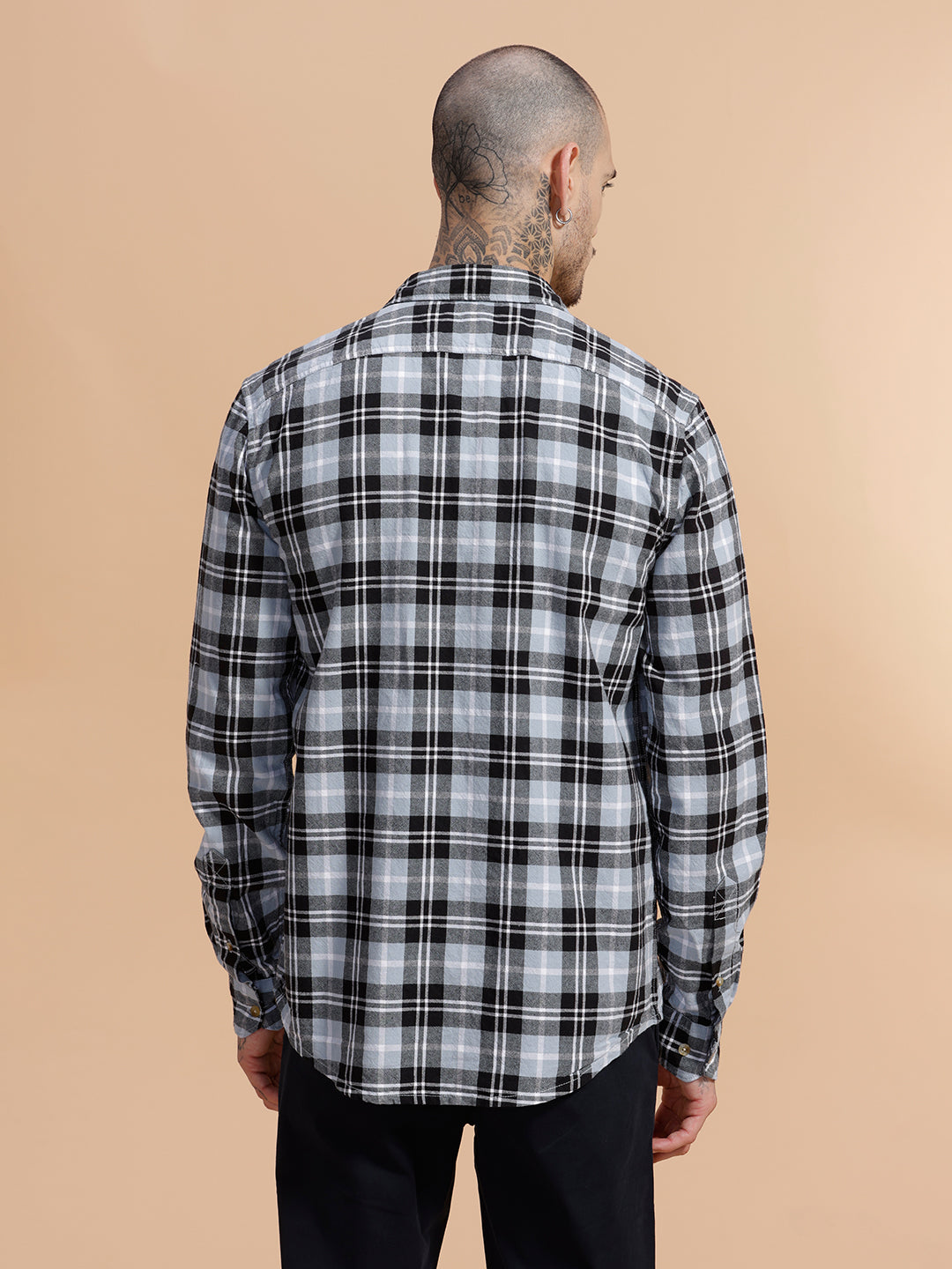Checked Full Sleeve Cotton Shirt | Light Blue