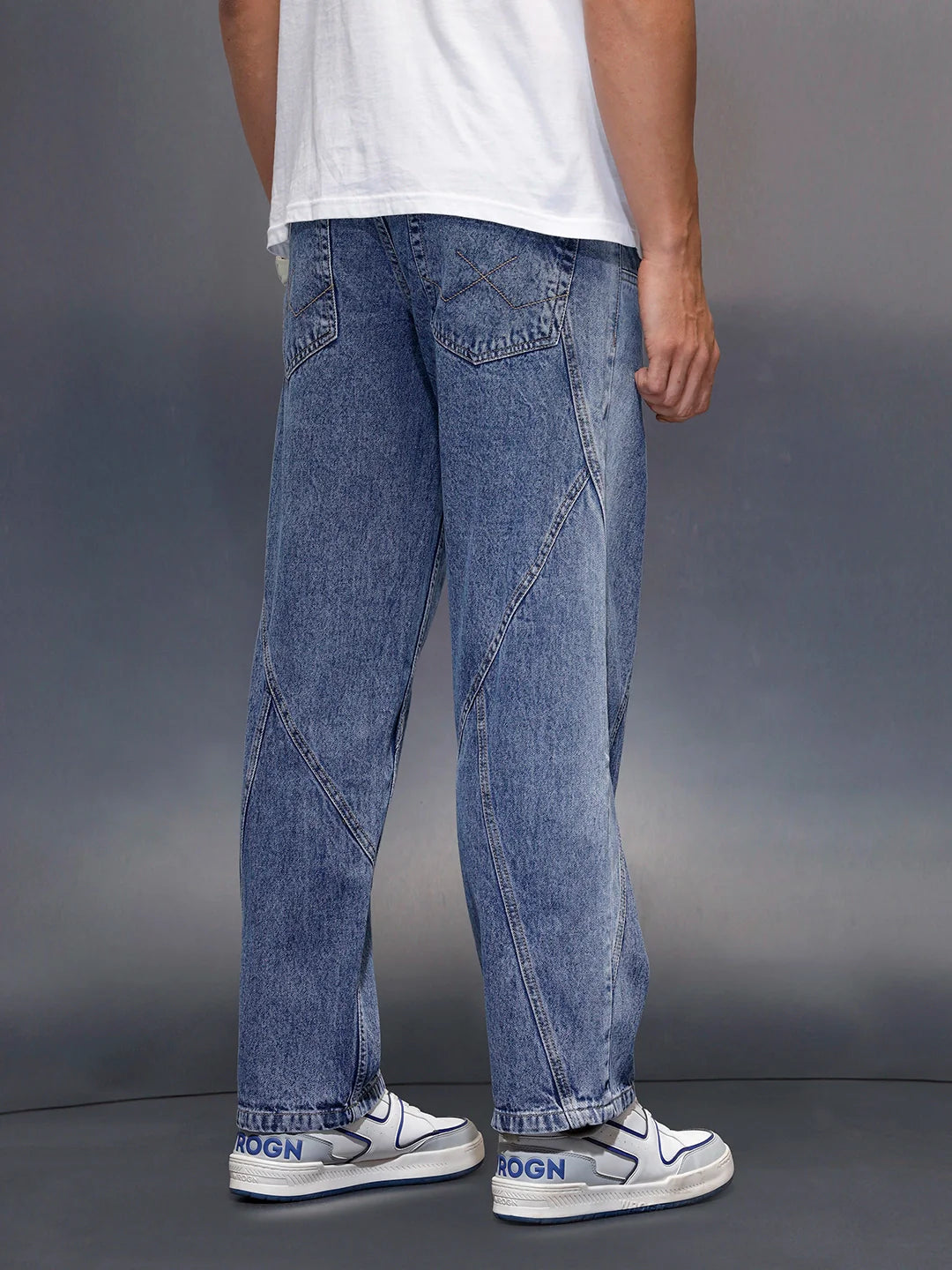 Men's loose fit jeans with cut & sew detail  | Blue