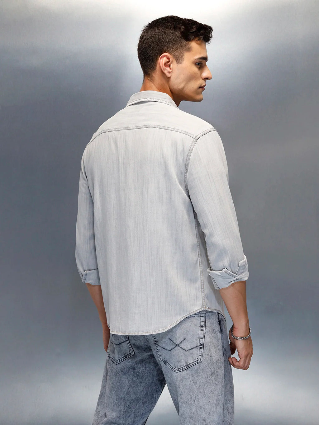 Men's Casual Washed Comfort Fit Denim Shirt | Grey