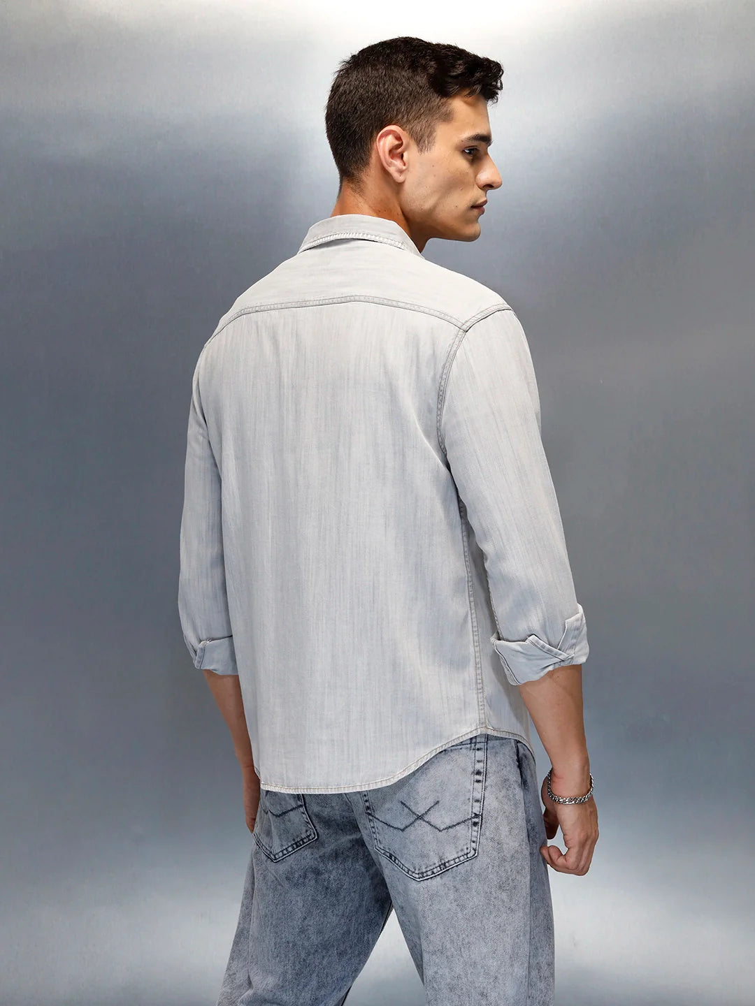 Men's Casual Washed Comfort Fit Denim Shirt | Grey
