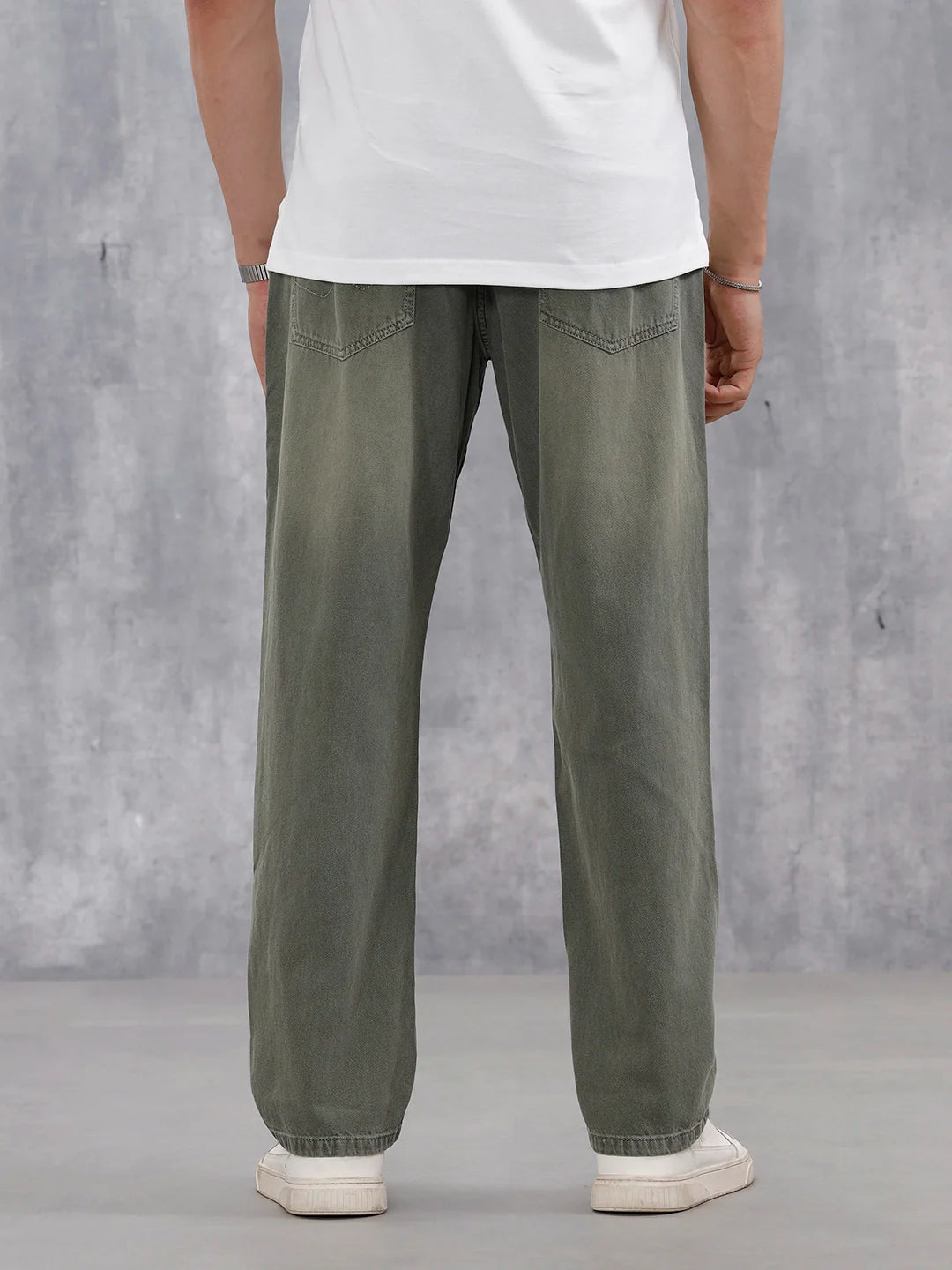 Men's Casual Anti Fit Washed Jeans | Olive
