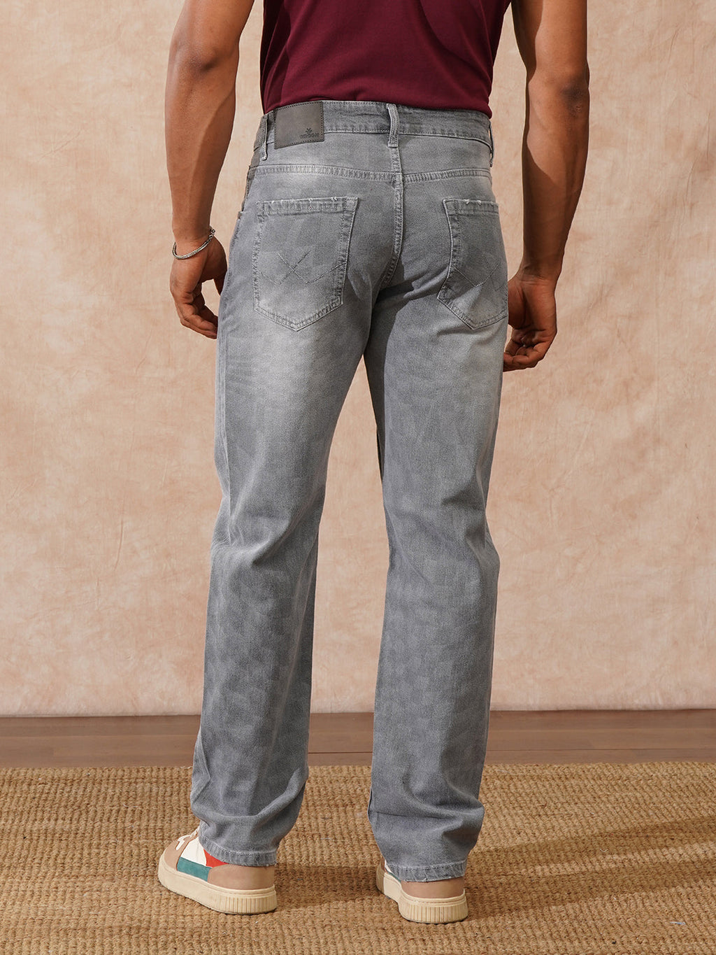 Laser Print Anti Fit Jeans | Grey