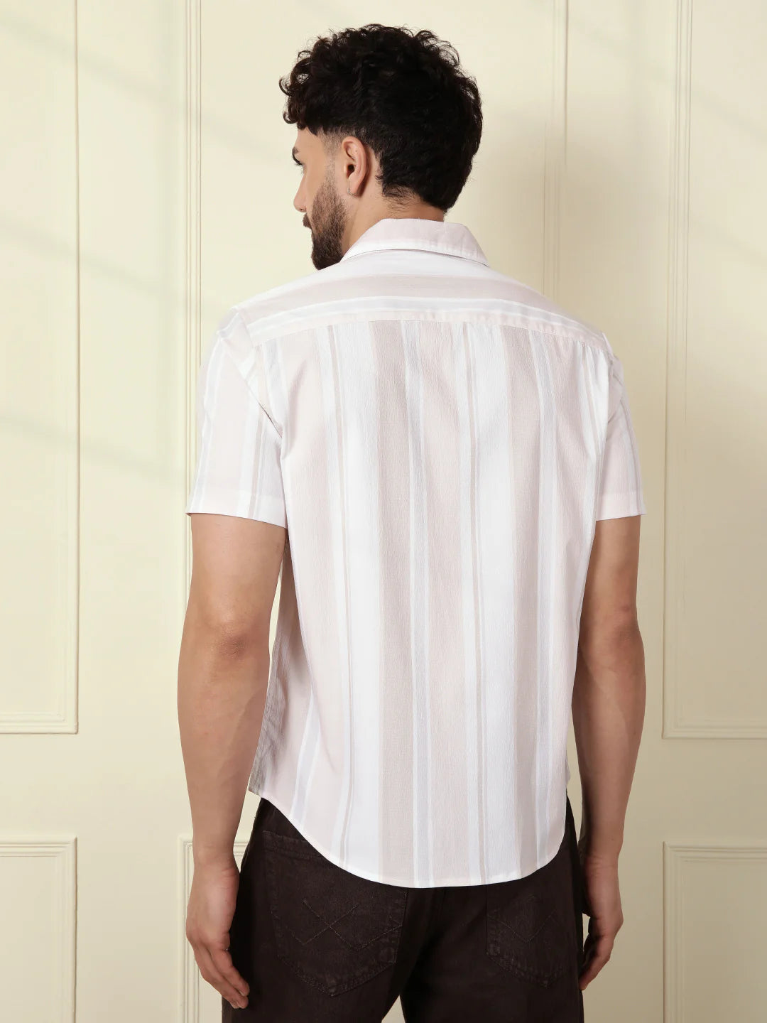Printed Stripes Seersucker Shirt | Off White