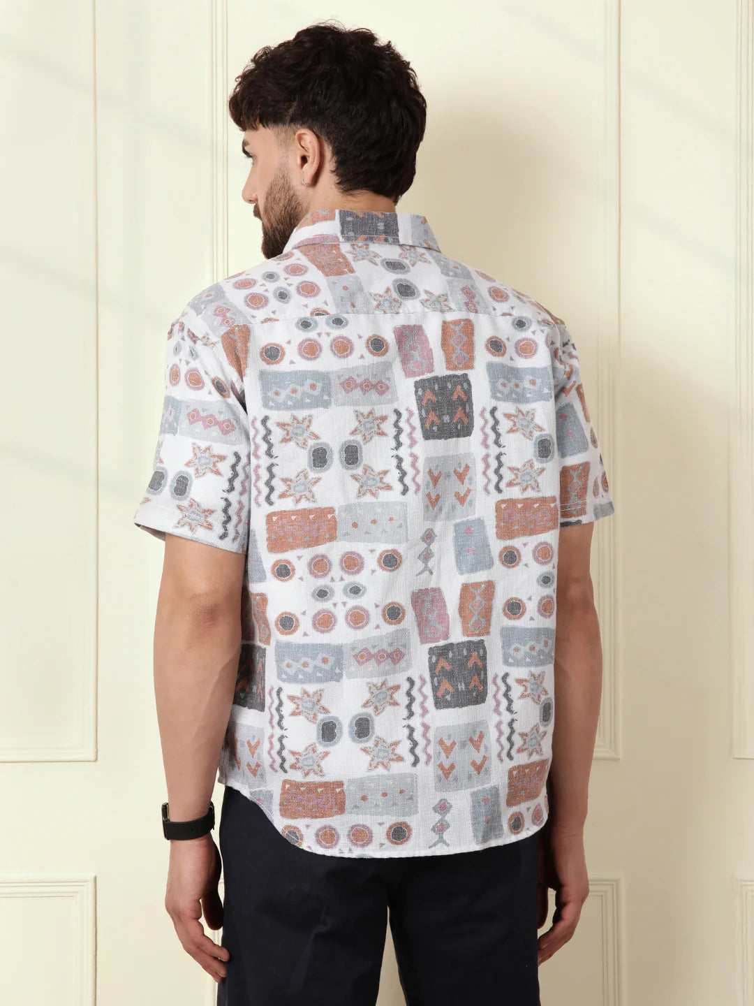 Abstract Printed Open Dobby Shirt | Grey