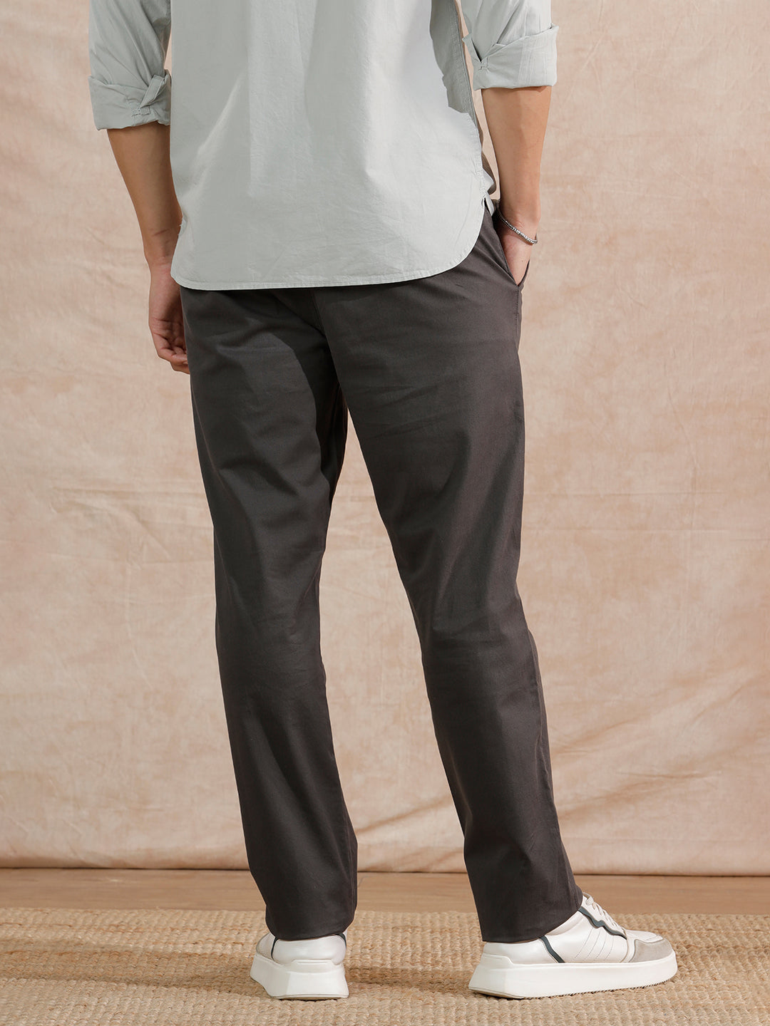 Solid Cotton Blend Trouser | Grey