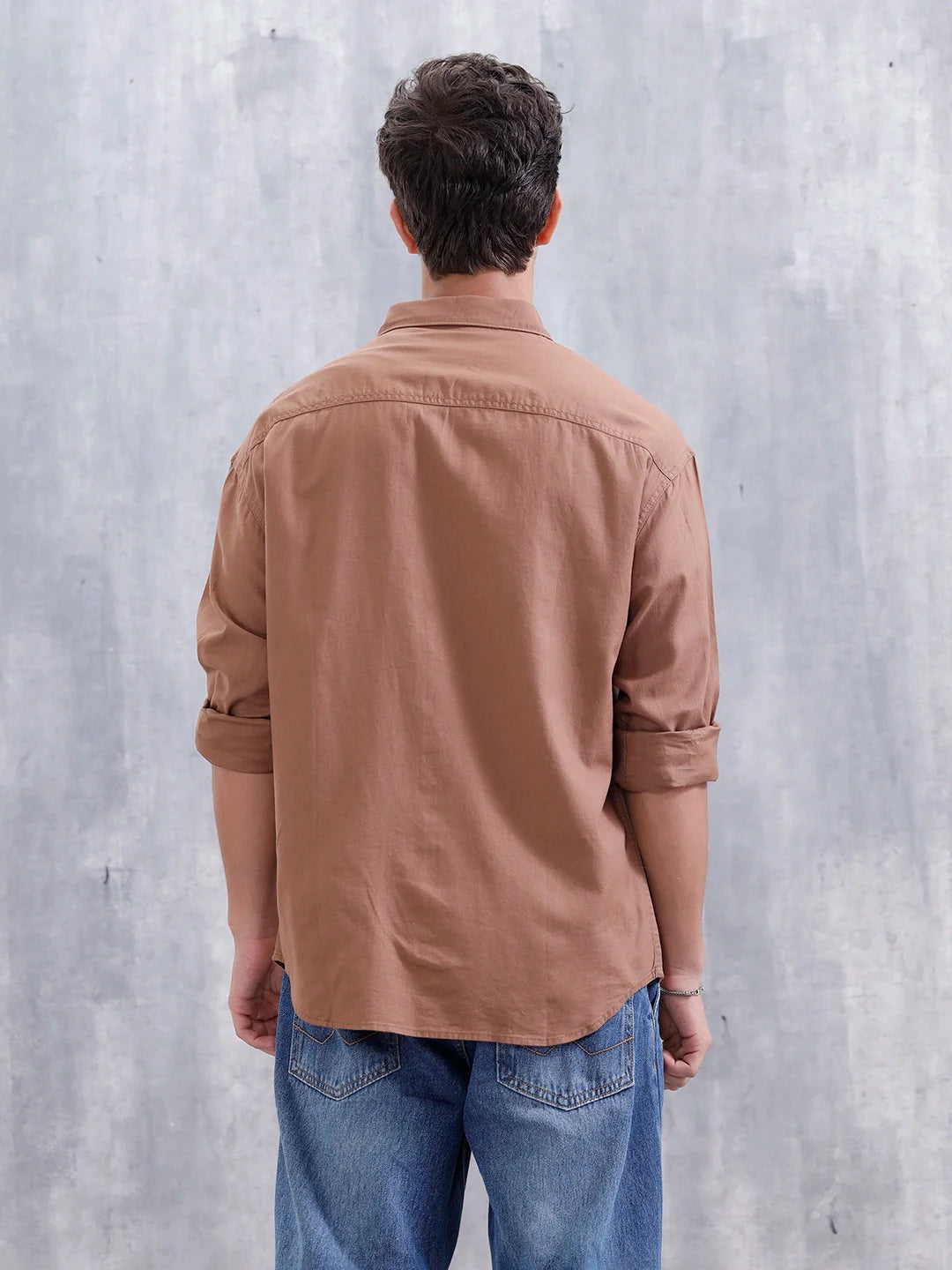 Oversized Fit Double Pocket Solid Shirt  | Khaki