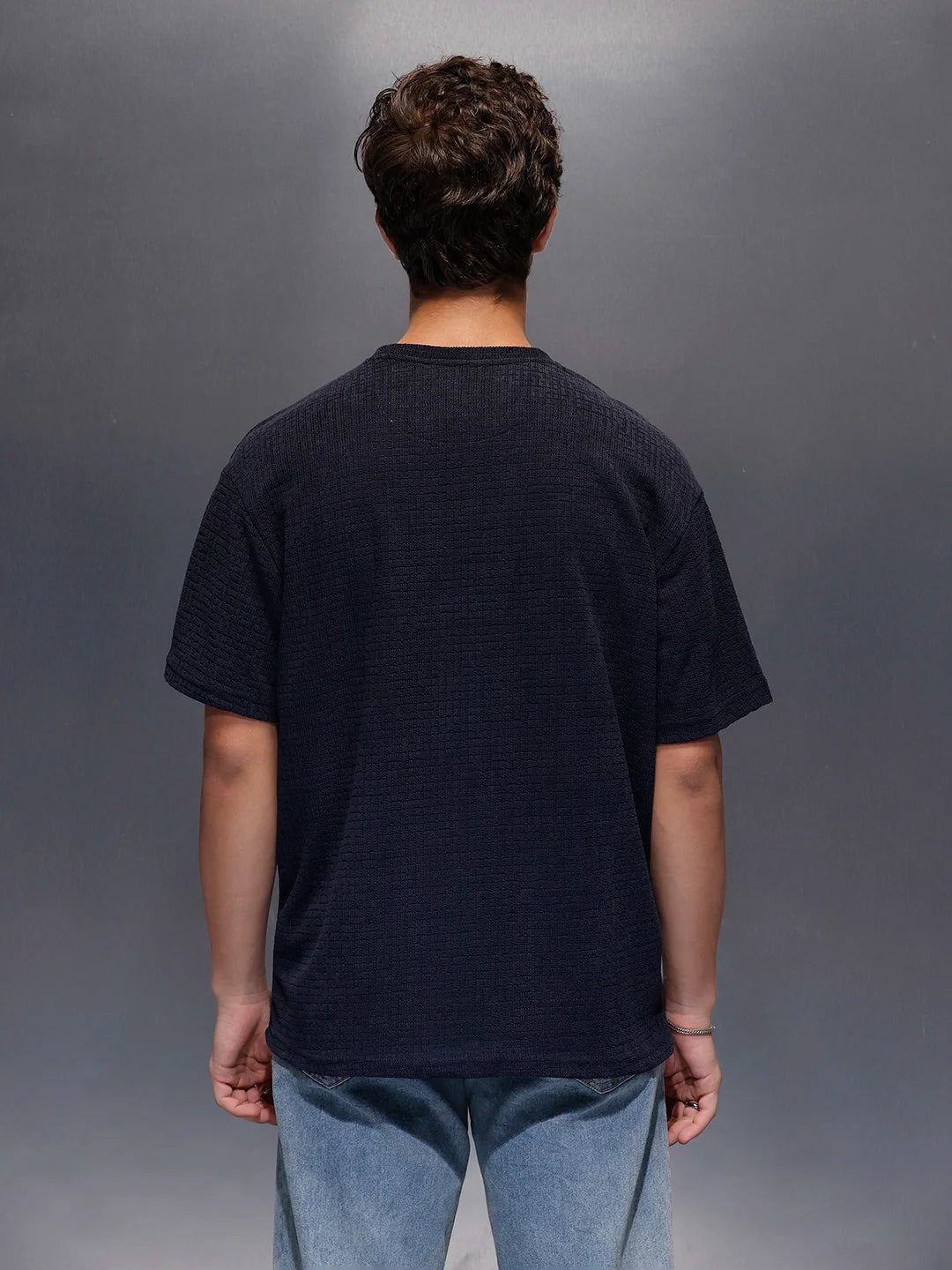 Men's Textured Oversized T-shirt  |  Navy Blue