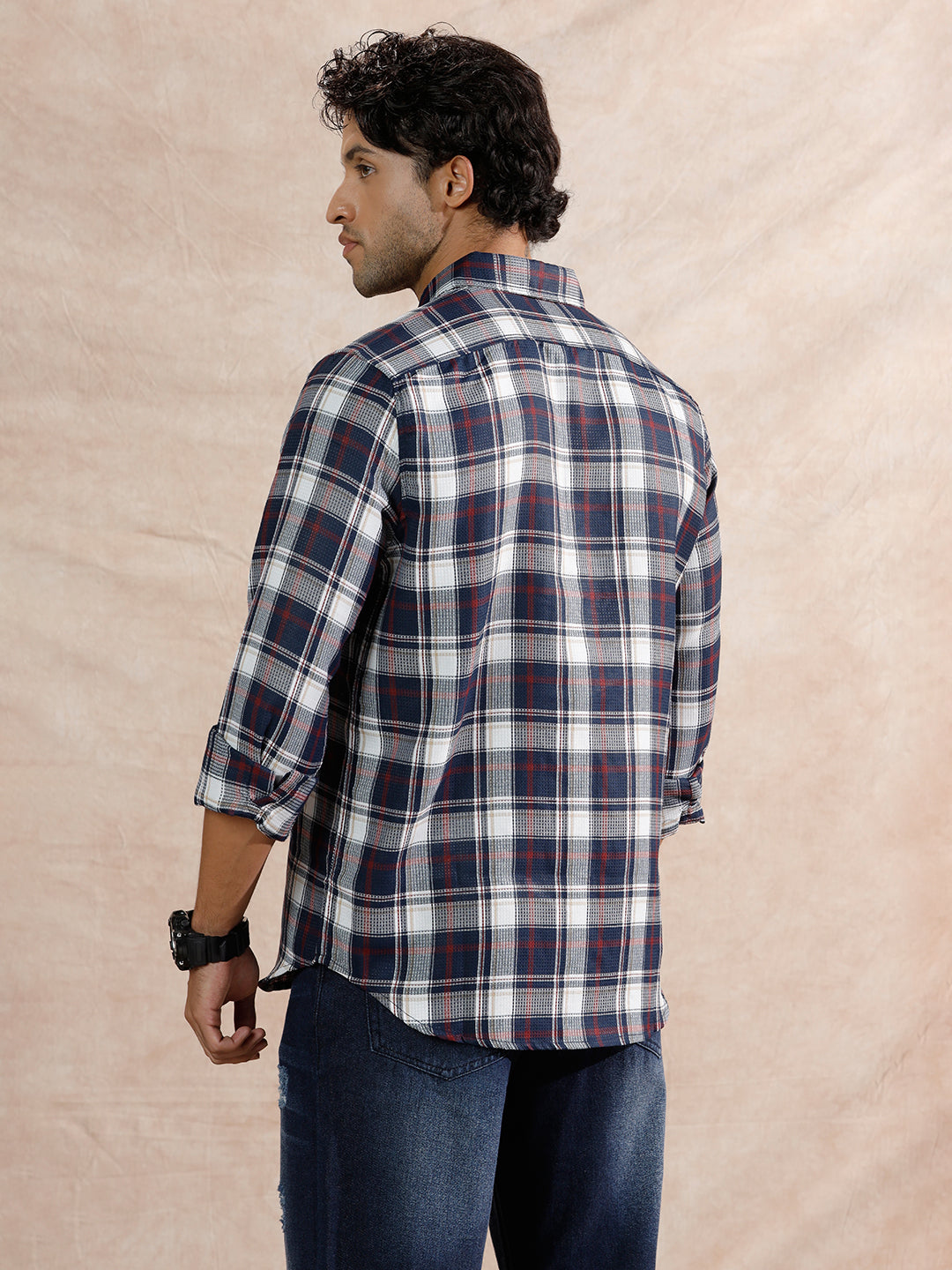 Dobby Check Regular Fit Shirt  | Navy Blue