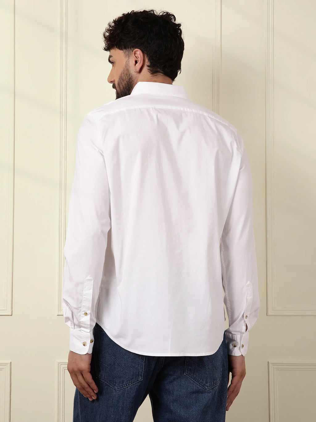Solid Cotton Blend Stretch Shirt | White