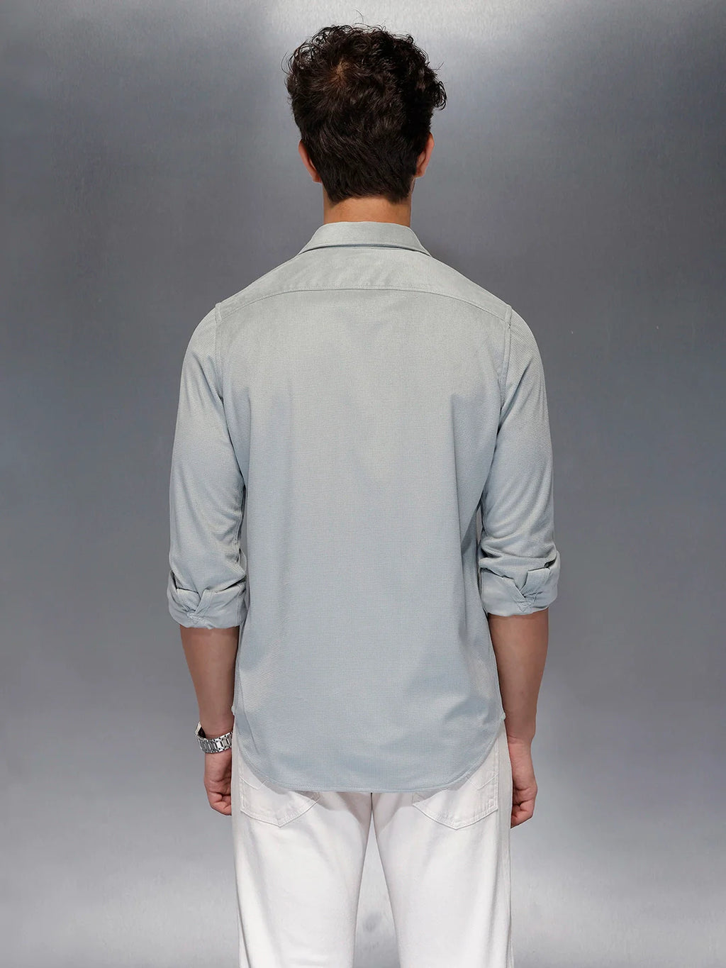 Minimal Textured Botton Down Shirt | Grey