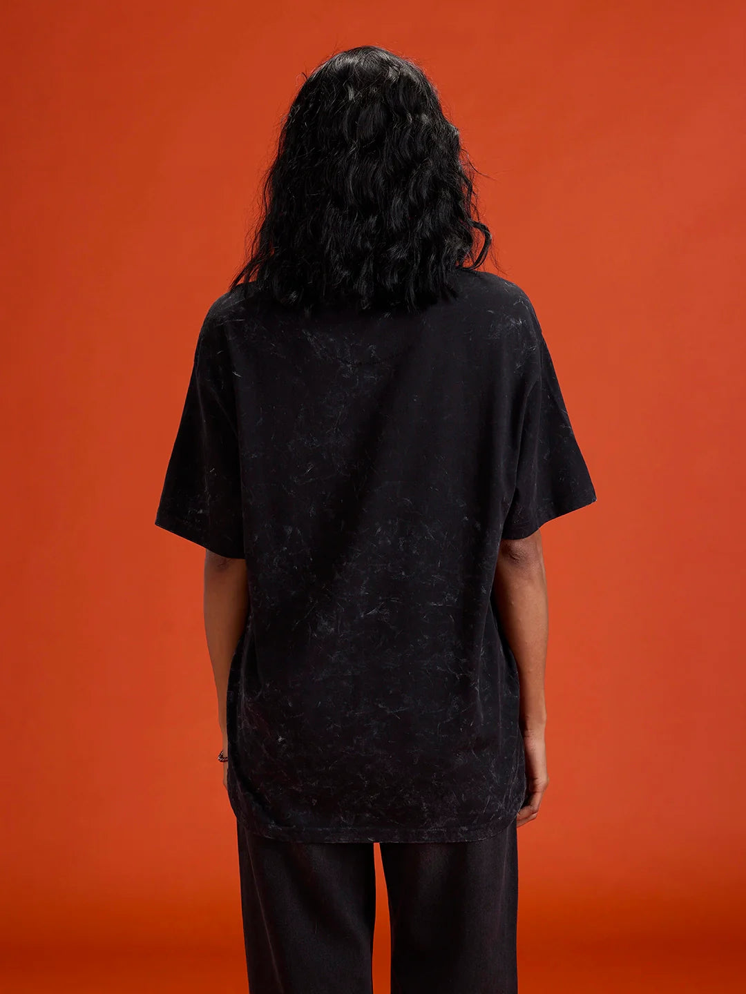 Washed Cut& Sew Graphic Printed Oversized Fit T-Shirt | Black