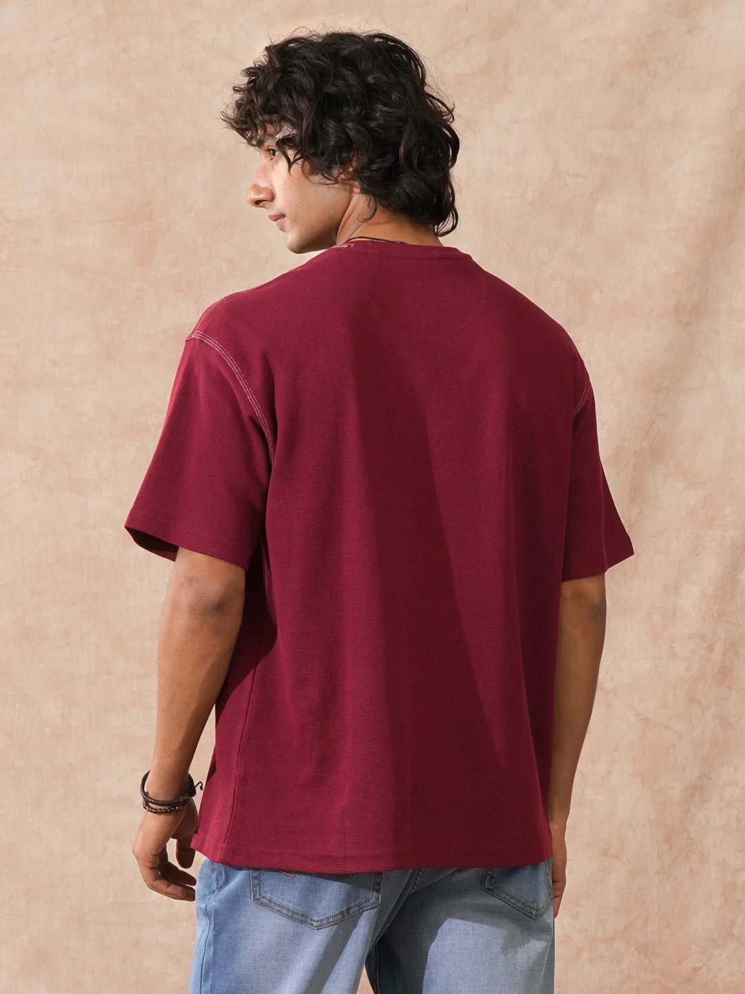 Textured Waffle Knit T-Shirt | Maroon