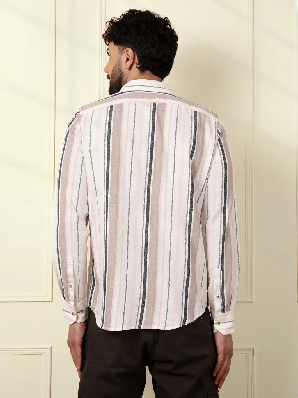 Textured Dobby Striped Shirt | Beige