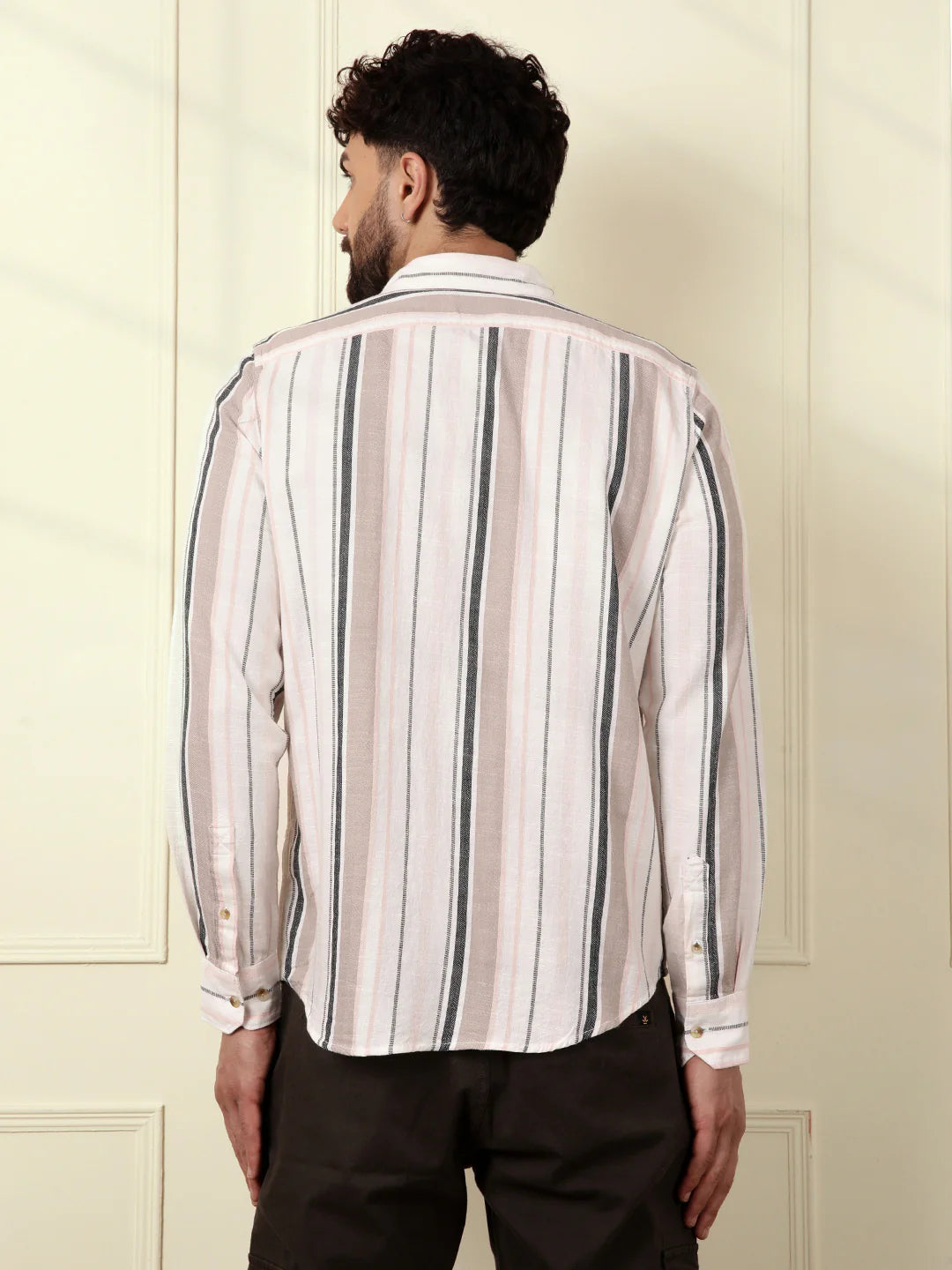 Textured Dobby Striped Shirt | Beige