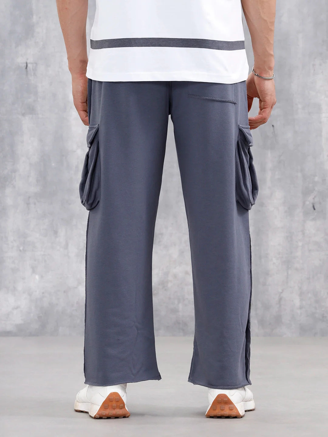 Casual Raw Edged Cargo Pants For Men | Dark Grey