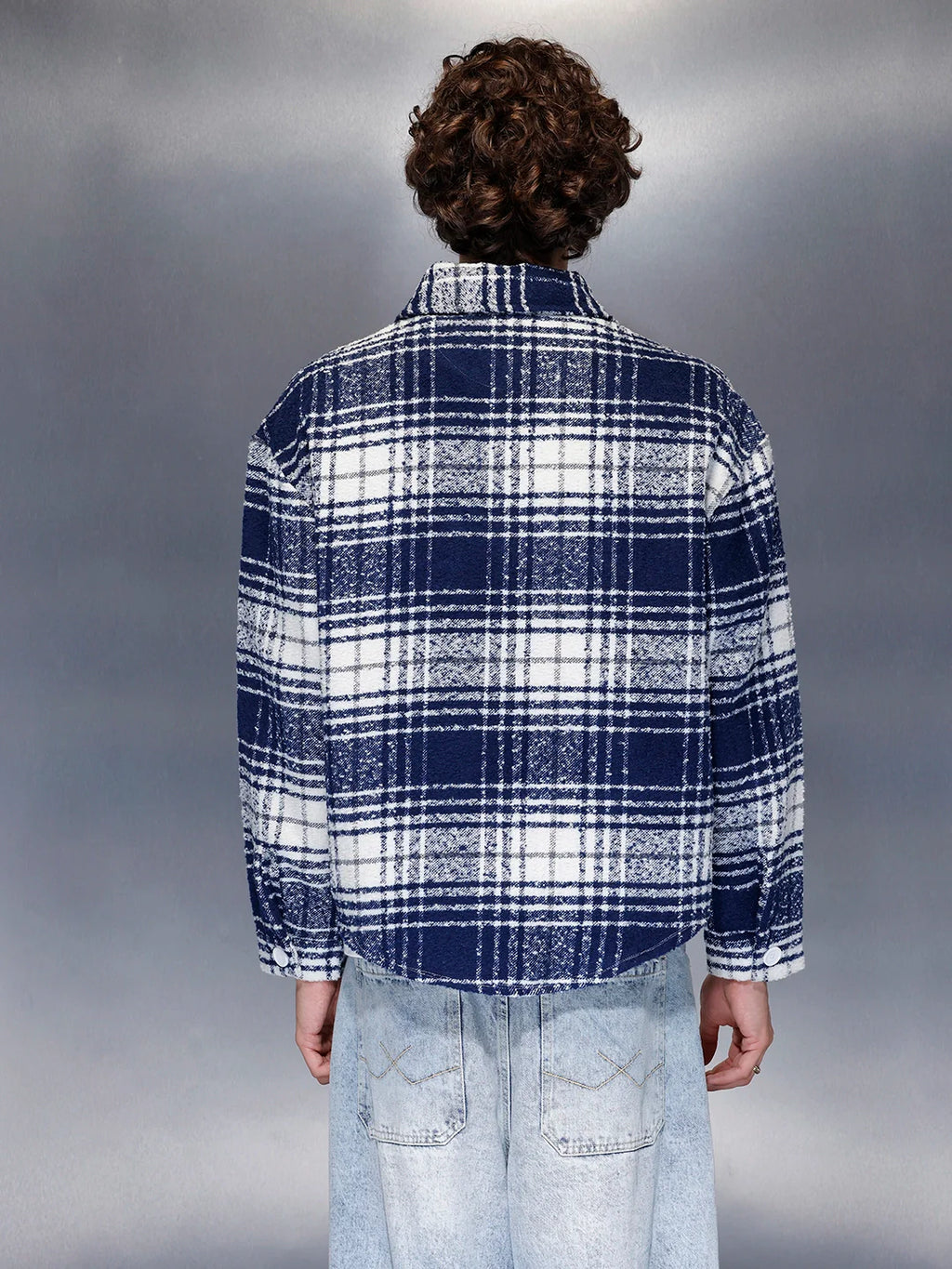 Men’s brushed bold check shacket | Navy Blue