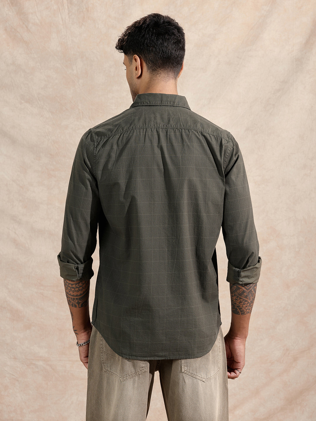 Printed Checked Shirt | Dark Green