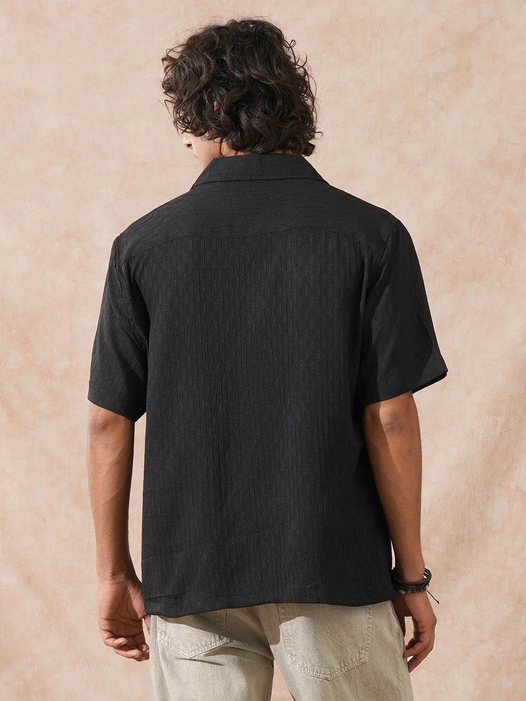Textured Resort Collar Shirt | Black