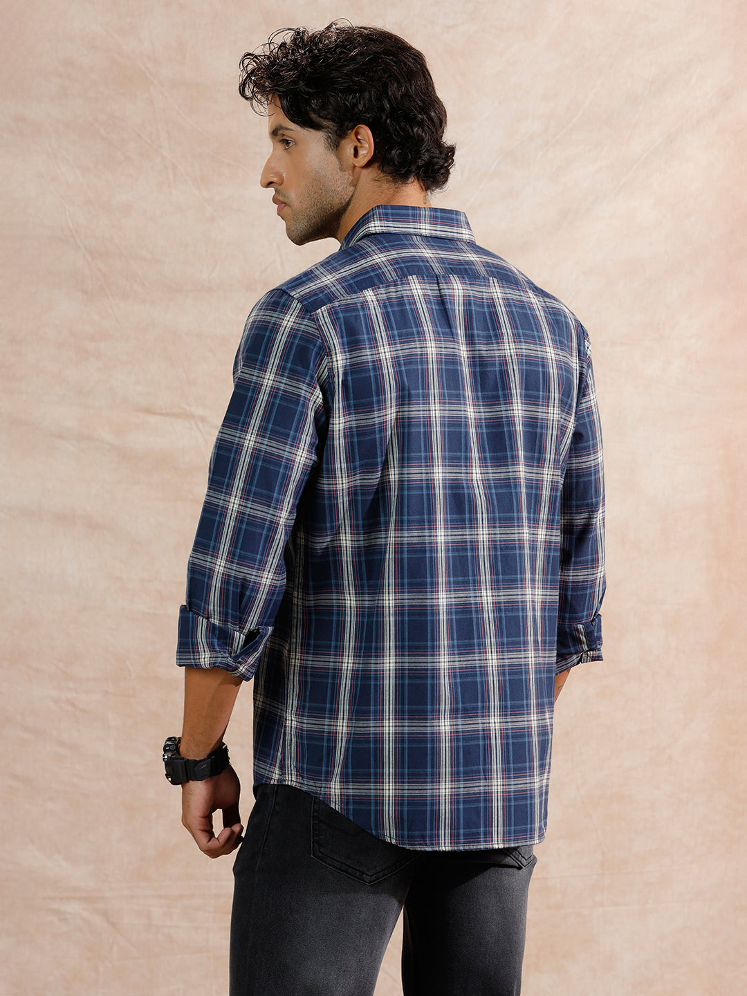 Variegated Checks Regular Fit Shirt  | Navy Blue