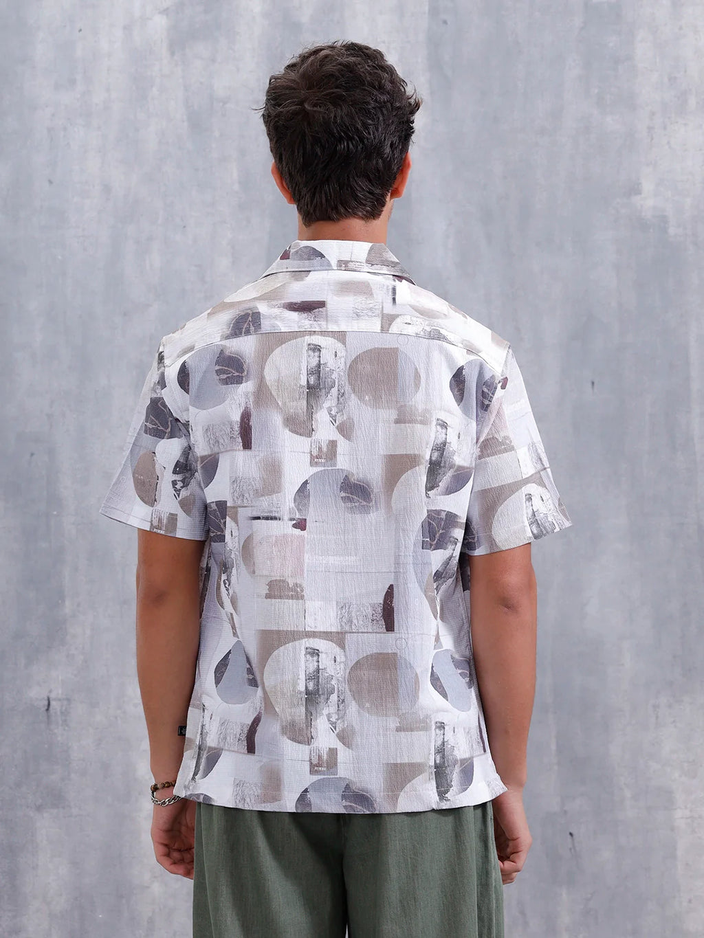 Abstract Aop Printed Comfort Fit Resort Collar Shirt | Grey