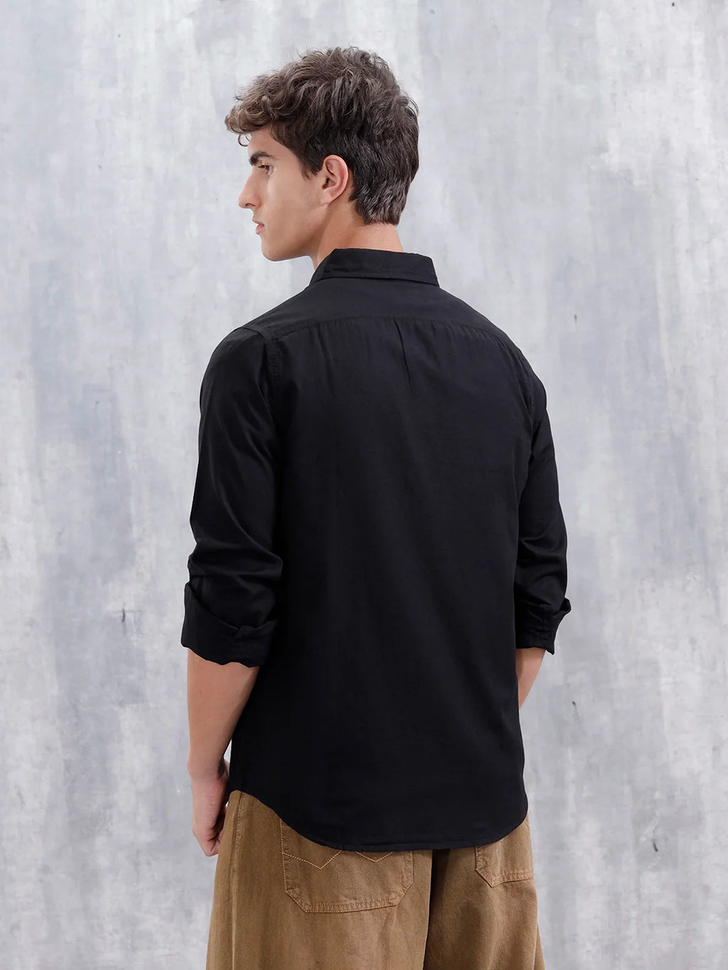 Men'S Casual Solid Patch Pocket Shirt | Black