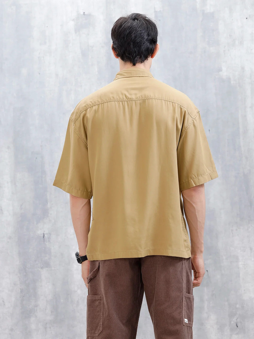 Wrogn Men's Oversized Plus Double Pocket Shirt | Khaki