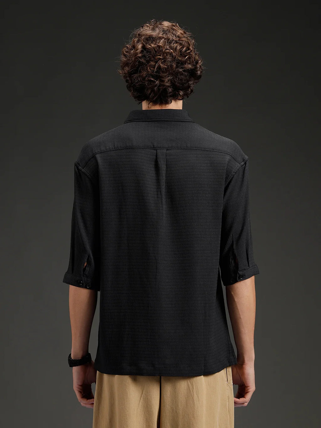 Wrogn Textured Button-Down Casual Shirt | Black