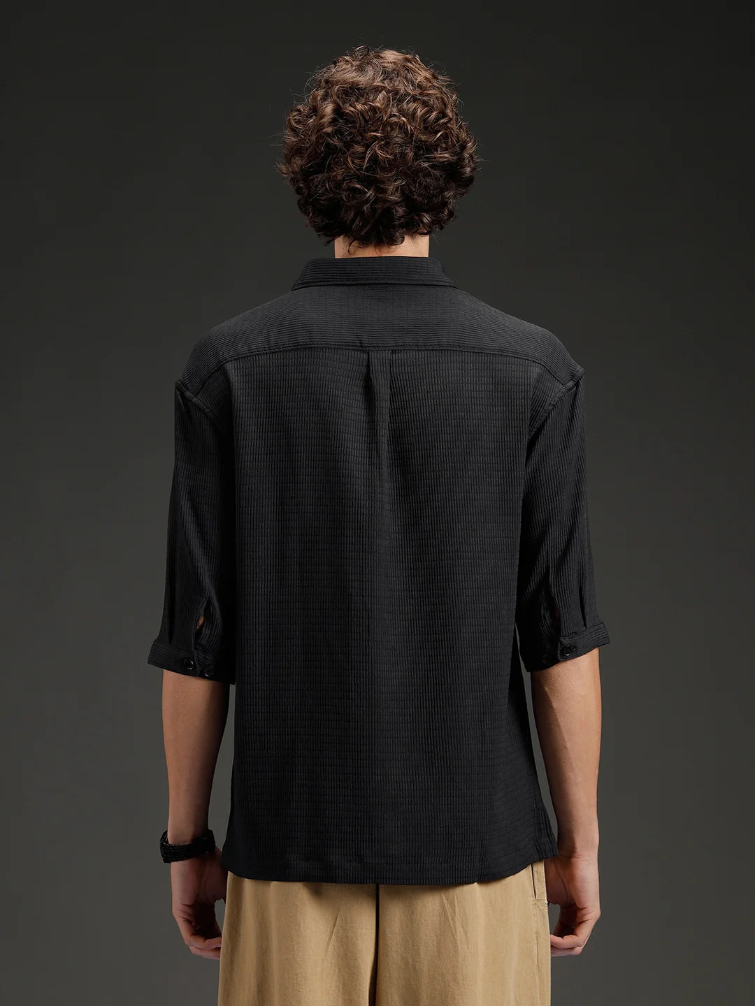 Wrogn Textured Button-Down Casual Shirt | Black